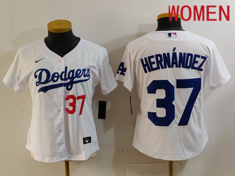 Women Los Angeles Dodgers #37 Hernandez White Nike Game 2024 MLB Jersey style 7261->women mlb jersey->Women Jersey